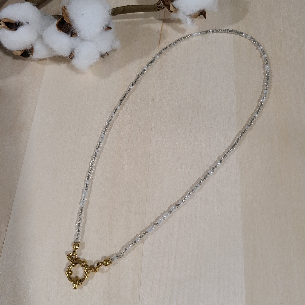 🩶🤍NEW🩶🤍 PRETTY!! SS 3MM Glass Bead Anchor Necklace in GREY,SILVER, &WHITE - Picture 8 of 13